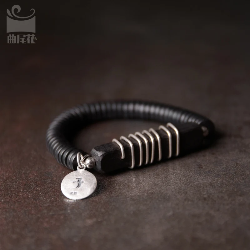 Ручной Зодиак 925 серебро натуральный эбонитовый браслет с изображением Будды черные серьги браслеты для женщин и мужчин дерево