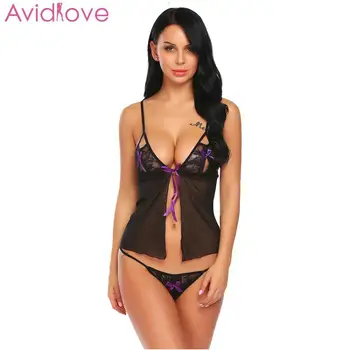 

Women Lace Mesh Erotic Open Front Babydoll Dress Sexy Lingerie Babysuit G-String Sets Chemises Hot Nightgown Sexy Cos Nightwear