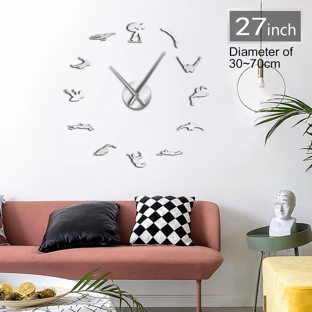 Swimming Sport 3D DIY Wall Clock Unique Gift For Swimmer Mirror Surface Quiet Sweep Clock Watch Athlete Fashion Home Decoration