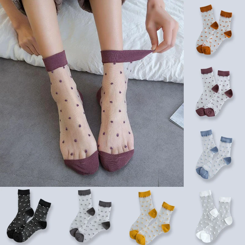 

Fashion Breathable Summer Style Sexy Socks Pure Natural Color Dots Women Girls Nylon Adult Socks