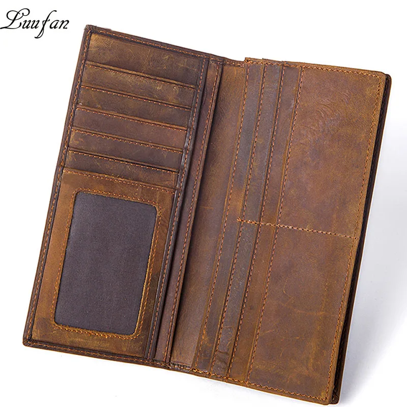 

Crazy Horse Leather wallet leather clutch wallets Genuine Leather Vintage Long Wallet leather wallet with inner zipper pocket