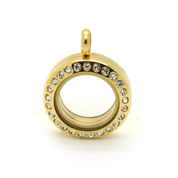 

10Pcs/lot 20mm Gold Locket Stainless Steel Mini Magnetic Locket With Crystals Floating Charms Memory Locket