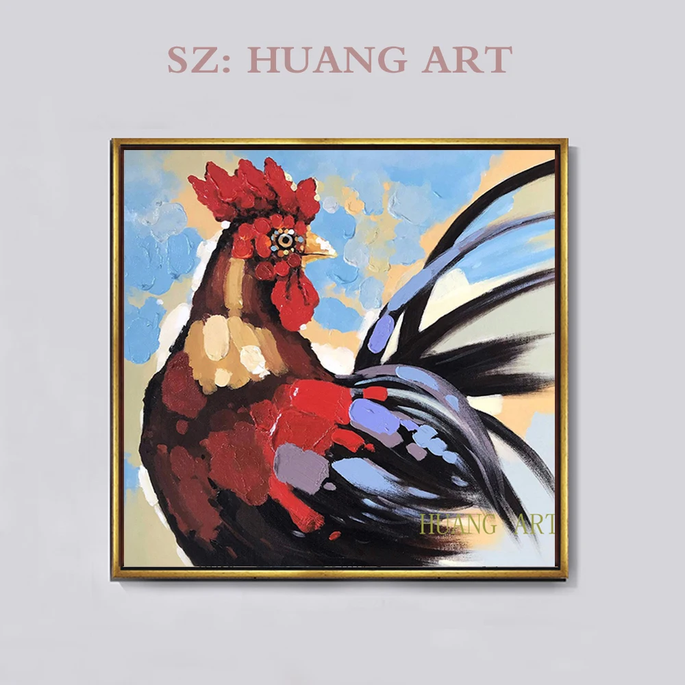 

Painting knife painting red rooster oil painting cute animals white rooster decorate a room bedroom home office hall
