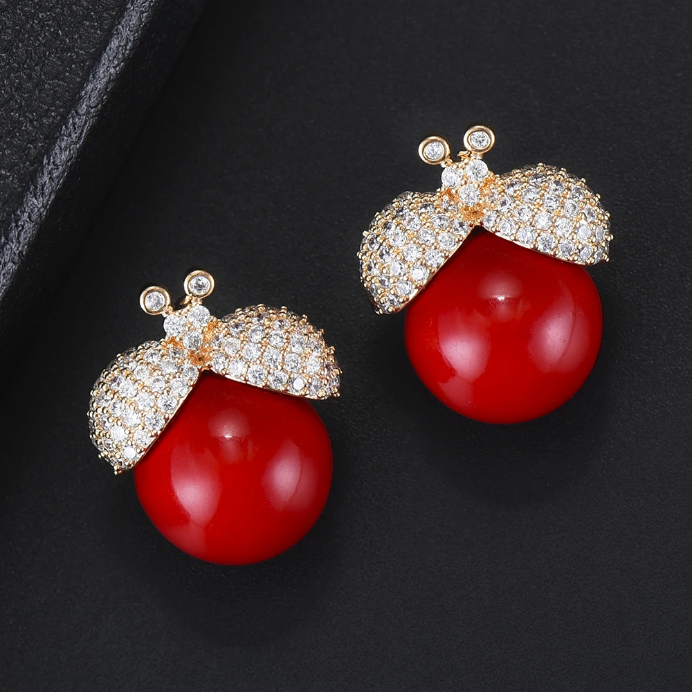 

18*21mm Personality Insect Full Cubic Zirconia Inlaid Imitation Pearl Earrings Stud Earrings fashion jewelry boucle d'oreill