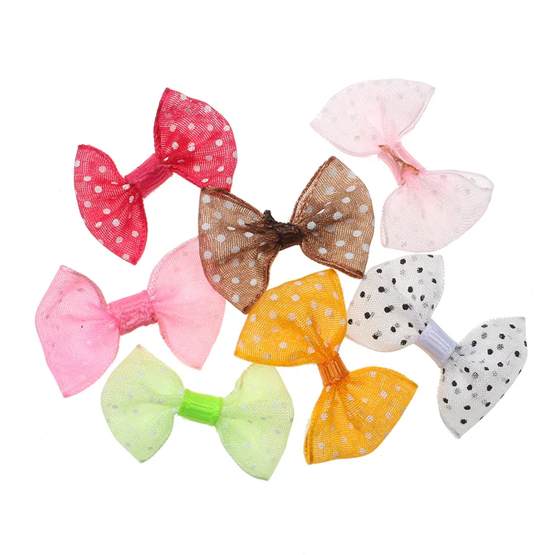 50pcs Colorful Round Spotted Satin Ribbon Bowknot Hair Clips Applique Craft Grosgrain Bow Tie Scrapbooking Wedding Decoration | Дом и сад