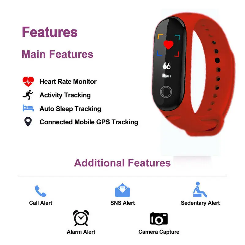 2019 Waterproof Bluetooth Smart Watch Fitness Tracker Sport Pedometer for Android iOS