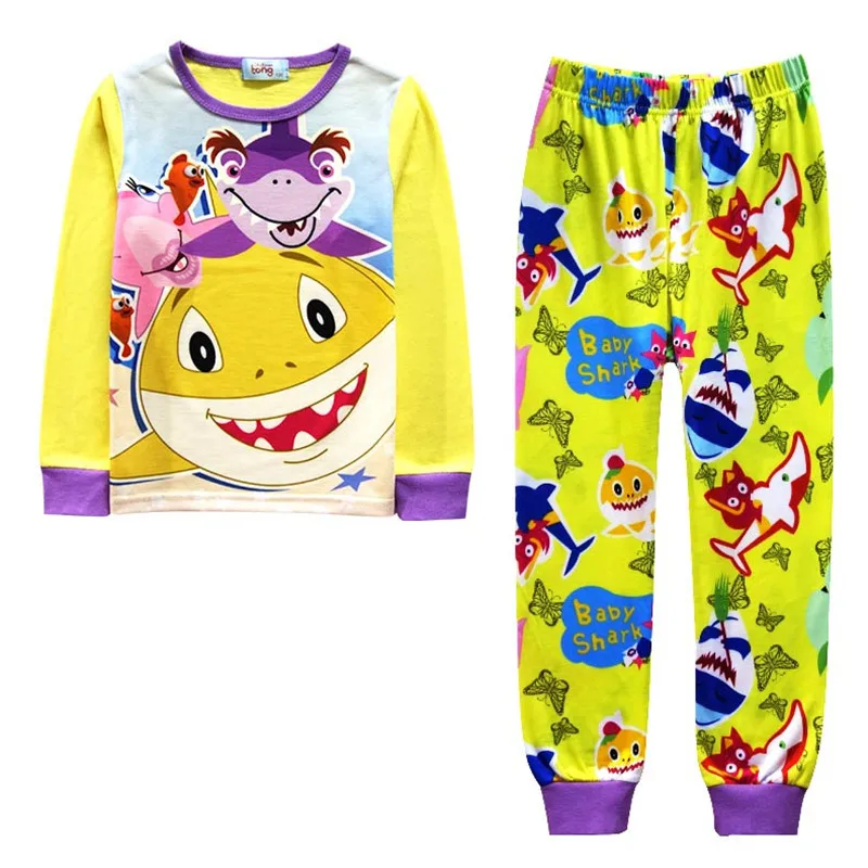 

autumn cartoon baby shark Children boy Kids pajama sets baby girls sleepwear Girl Night dress pajamas for birthday gifts 2-11Y