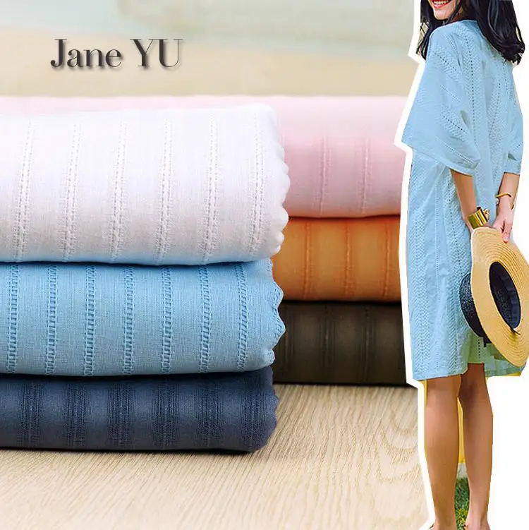 

JaneYU Jacquard Striped Fabric All Cotton White Pink Blue Spring And Summer Thin Soft Skirt Shirt Shirt Fabric