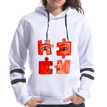 

Puzzle Smiley Print Women Spring Hoodies Harajuku Girl Banana Printting Hooded Female Fashion Sweatshirts Long Sleeve