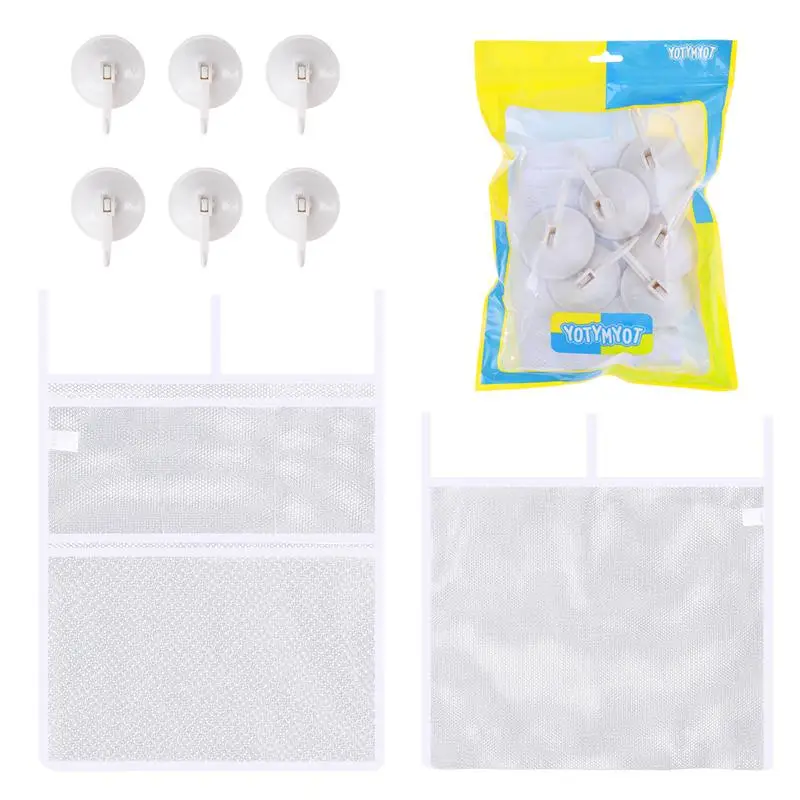 

2Pcs Bath Toy Organizer With 6Pcs Strong Suction Hooks Premium Bathtub Mesh Net Perfect Storage Bag For Bathroom Organizer