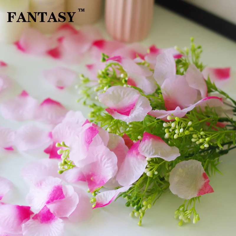 

FANTASY 1000pcs Pink White Silk Rose Artificial Flowers Petals Simulation Rose Petal Fake Flower Leaves For Wedding Party Decor