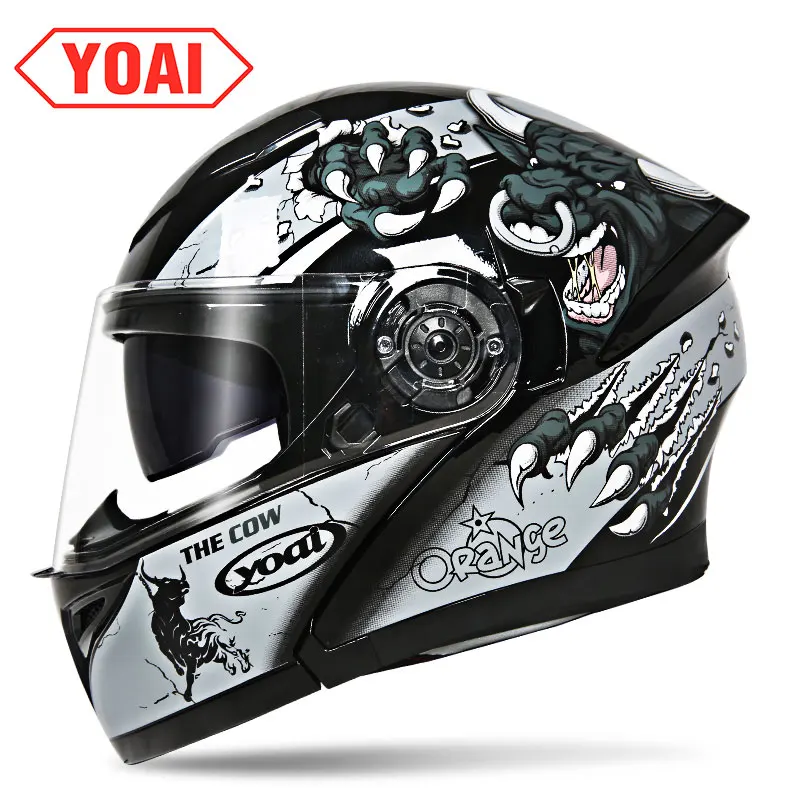 YOAI moto rcycle шлем двойной vsior анфас мото шлемы Filp Up Casco Racing Capacete с внутренним солнцезащитным козырьком