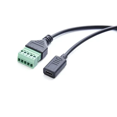 

USB-C USB 3.1 Type-C female to 5 Pin Screw Connector with Shield Solderless Terminal Plug Adapter Cable Cord