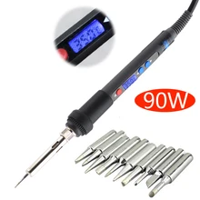 90 Вт 936 цифровой электрический паяльник Бессвинцовая температура Регулируемая Мини паяльная станция Подсветка ЖК-дисплей+ 10 шт. ПАЯЛЬНЫЕ НАКОНЕЧНИКИ
