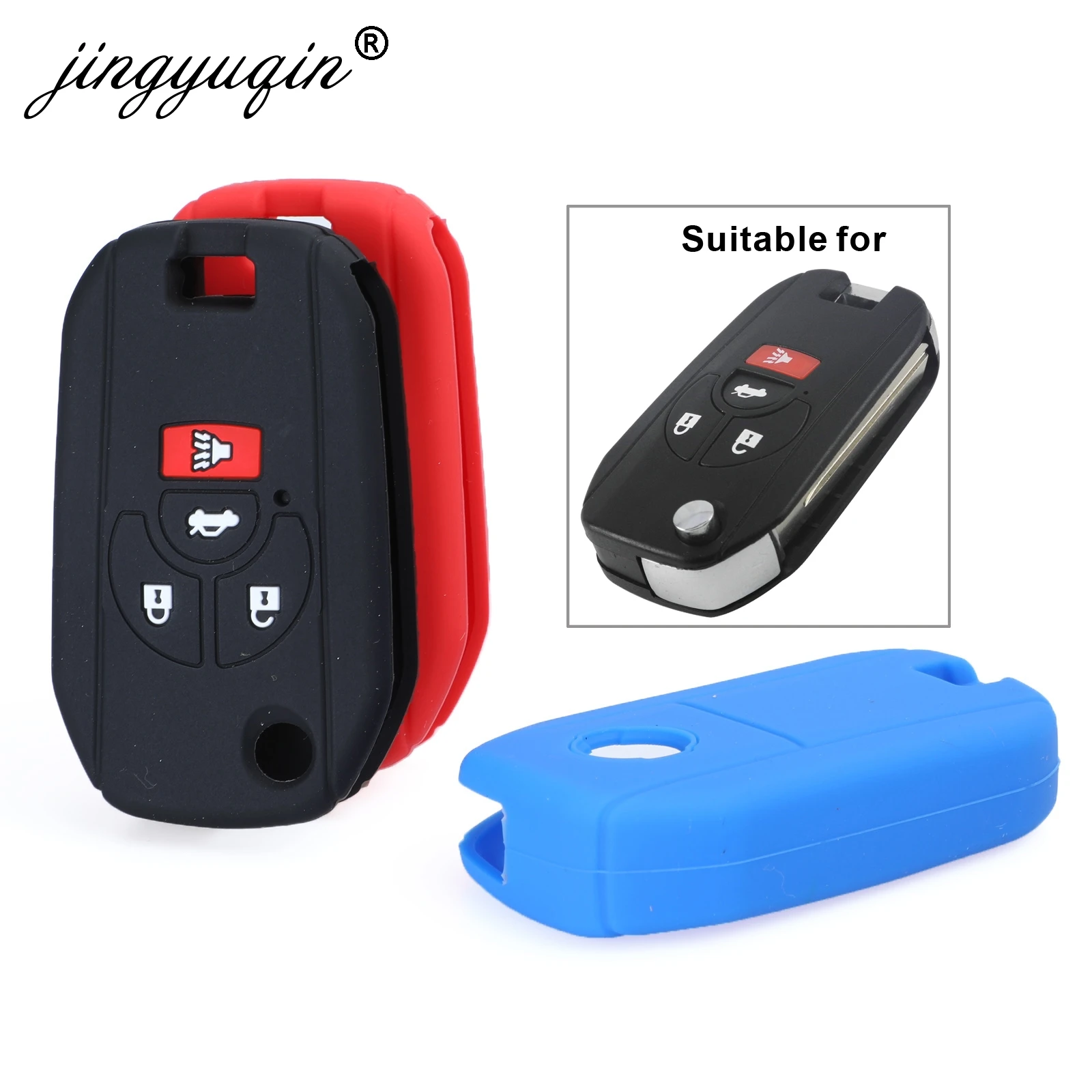 

jingyuqin Silicone 4 Buttons Remote key Case Silicone Cover For Nissan Versa Rogue Modified Flip Key shell