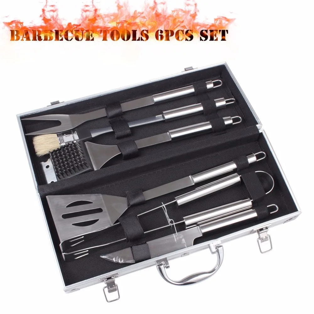 Bbq Tools Set 6piece Barbecue Grill Tools Kit Heavy Duty Grilling
