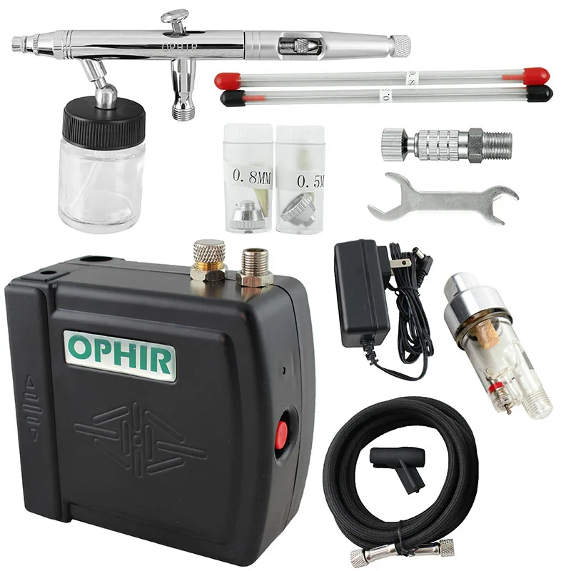 

OPHIR Pro Airbrush Kit with Air Compressor Dual Action Airbrush Spray Gun for Hobby Cosmetics Makeup Body Paint_AC003H+093+011