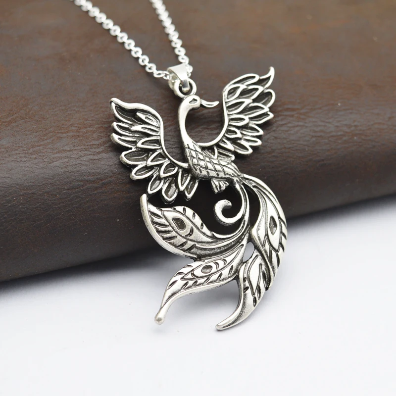 1pcs Large Phoenix Necklace Chinese Ancient Fire Bird Pendant For Women