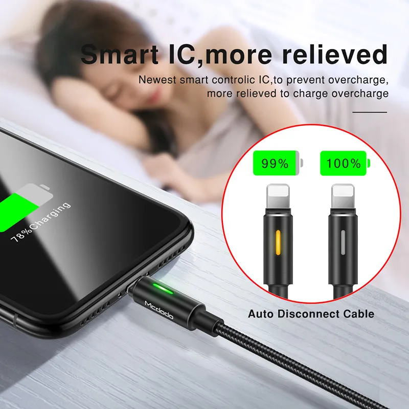 MCDODO السيارات افصل USB كابل الشاحن ل فون Xs ماكس XR 8 زائد كابل سريع شاحن آيفون 6 6 S الهاتف المحمول كابل بيانات