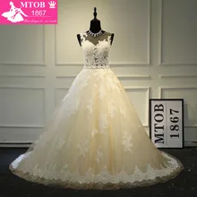 Элегантное кружевное свадебное платье трапециевидной формы со съемным поясом цвета шампанского; Robe De Mariage Vestido De Noiva Milla nova; MTOB1703