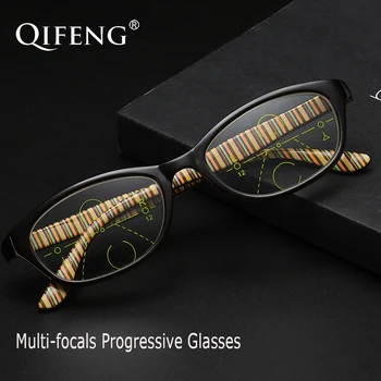 

QIFENG Multi-focal Progressive Reading Glasses Women TR90 Prescription Presbyopic Eyeglasses Female +1.0+1.5+2.0+2.5+3.0 QF226