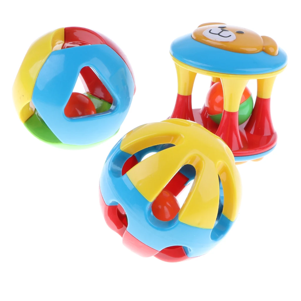 Baby Infant Plastic Ball Rattles Rolling Rattles Shaker Grab Developmental Baby Toy - Pack of 3