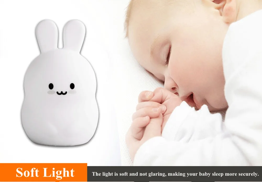 SuperNight Cute Cartoon Rabbit LED Night Light Battery Power Silicone Colorful Bedroom Bedside Table Lamp for Kids Baby Toy Gift (21)