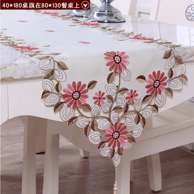 Vezon أنيقة البوليستر الحرير التطريز روز ديزي سماط المطرزة الأزهار مفرش طاولة غطاء تراكب ديكور المنزل النسيج