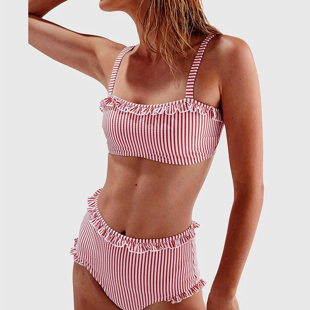 

swiming suit women bikini 2019 swimsuit mujer swimsuit push up ladies high waist swimsuit Striped ruffle bikini set Bodysuits