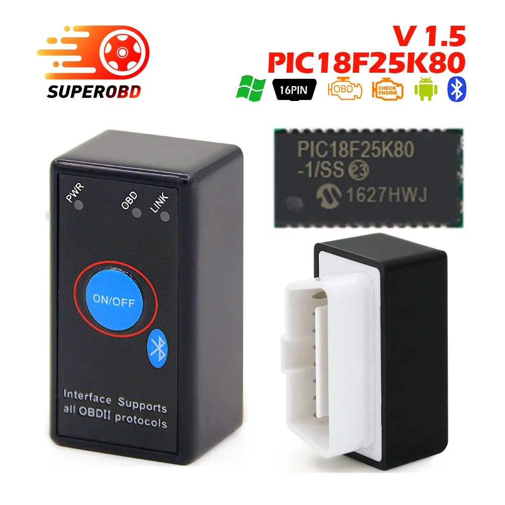 2018 super mini elm327 v1.5 bluetooth с считывателем кодов PIC25K80 переключателем ELM 327 V1.5 Bluetooth OBD2