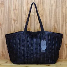 Free shipping 2016 genuine leather bag personality casual pleated black women’s cowhide patchwork handbag one shoulder bag