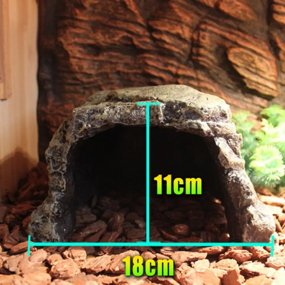 

18CM Reptile Hide Cave Hiding Spot Resin Habitat House Testudo Rock Hide Rest Cave Scorpion Ornament Aquarium Fish Tank Shrimp