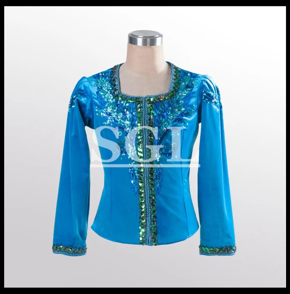 

Man Tunic Boy Ballet Top Coat Classical Dance Costumes Male Tunics Blue Bird Clothes Velvet Fabric Blue Color MT007