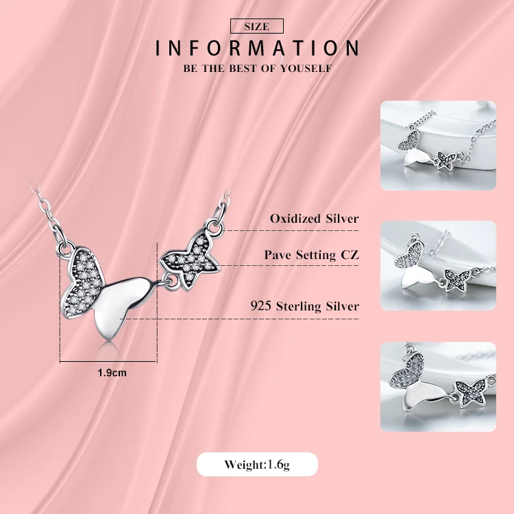 Modian Настоящее 925 пробы Серебряные Наборы украшений с бабочкой классические простые с 5А CZ Кольцо винтажное ожерелье с подвеской для женщин