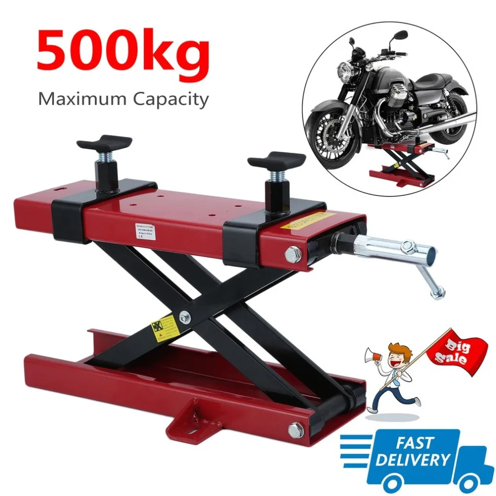 500KG Capacity Motorbike Stand Scissor Lift Jack Durable Motorcycle Center Jack Hoist Paddock Workshop Bike Bench