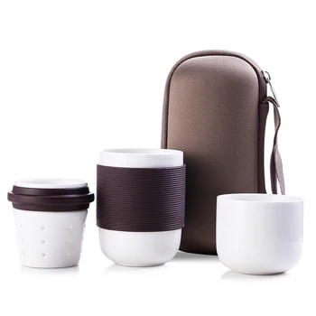 

4pcs/set Ceramic Teacup Travel Mug Teacup Portable Kung Fu Tea Set Mug with Tea Infuser Tea Mugs Outdoor Travel Cup