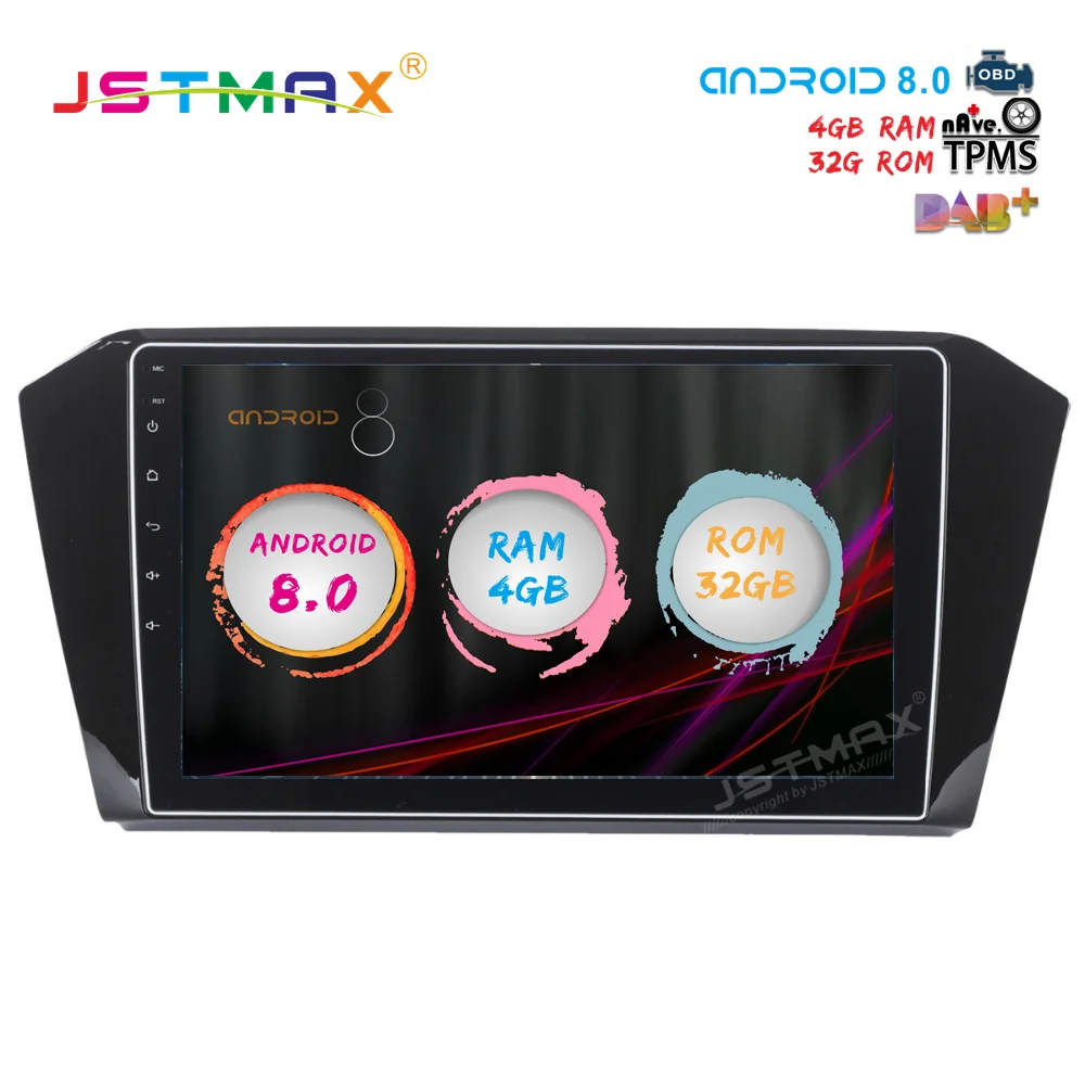 JSTMAX 10 2 &quotAndroid 8 0 автомобильный dvd-плеер для VW Passat 2015 2016 2017 gps navi Octa Core 4 ГБ 32 авто