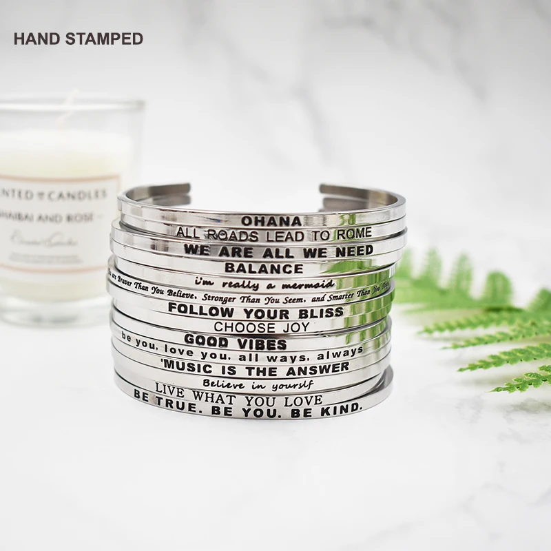 

Newest Encouragement Quotes Engrave BE TRUE BE YOU BE KIND BE LOVE Bangle Stainless Steel Female Inspirational Jewelry Bangle