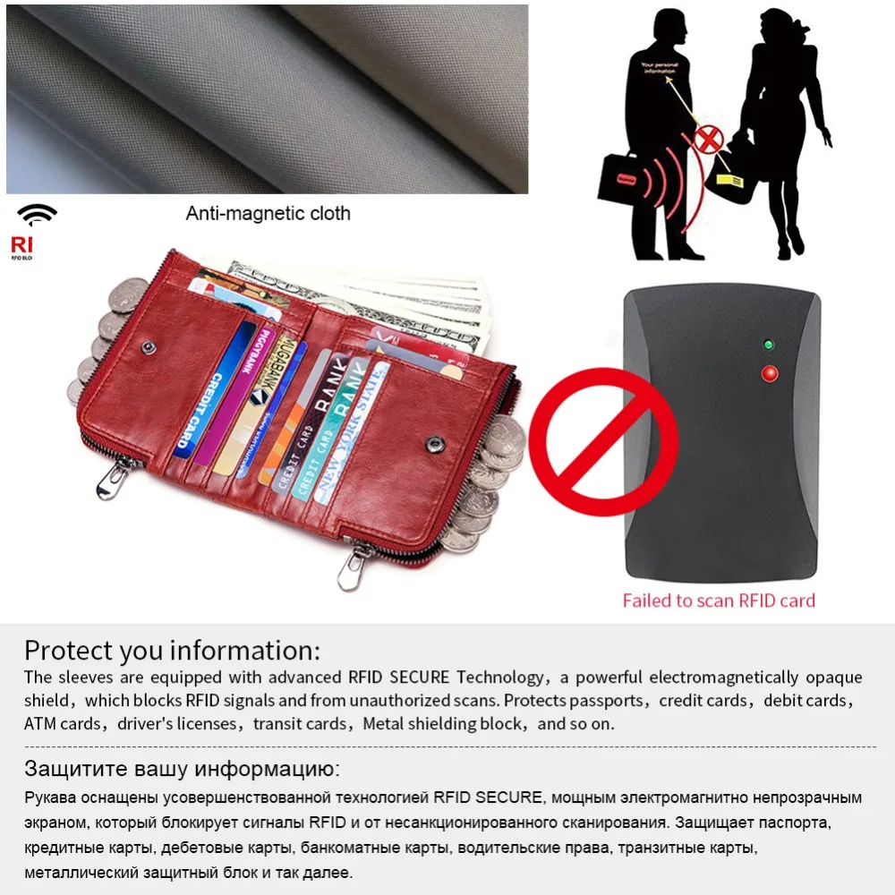 Goede KAVIS Rfid Echt Leer Vrouwen Portemonnee Vrouwelijke Rode Portemonnee Kleine Walet Portomonee Vallet en Geld Bag Lady Mini Card houder