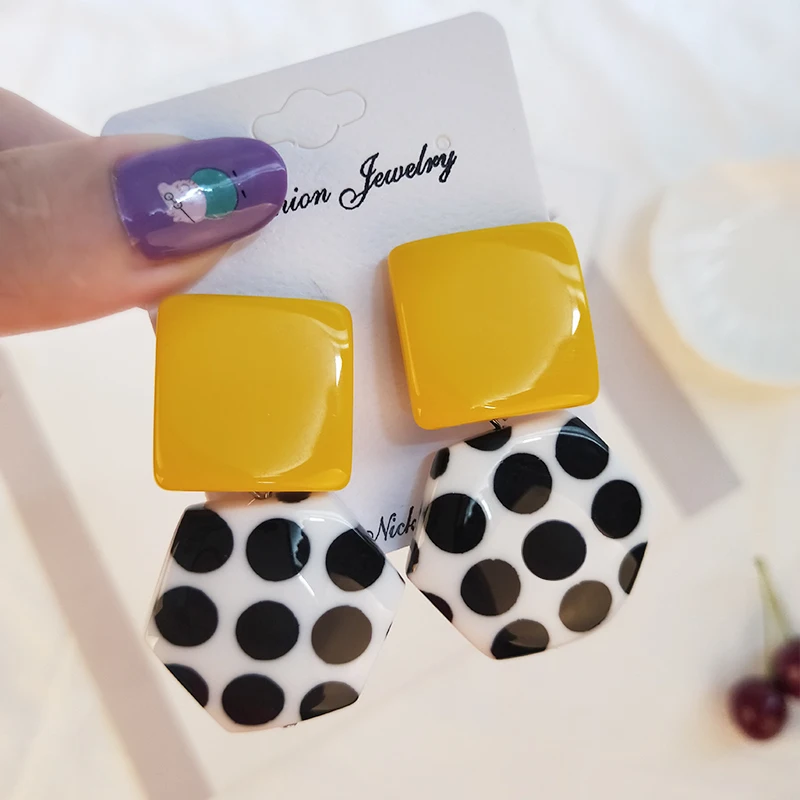 GuanLong Vintage Big Acrylic Drop Earrings for Women 2018 New Resin Spot Summer Earrings Fashion Jewelry Long Dangle Brincos (1)
