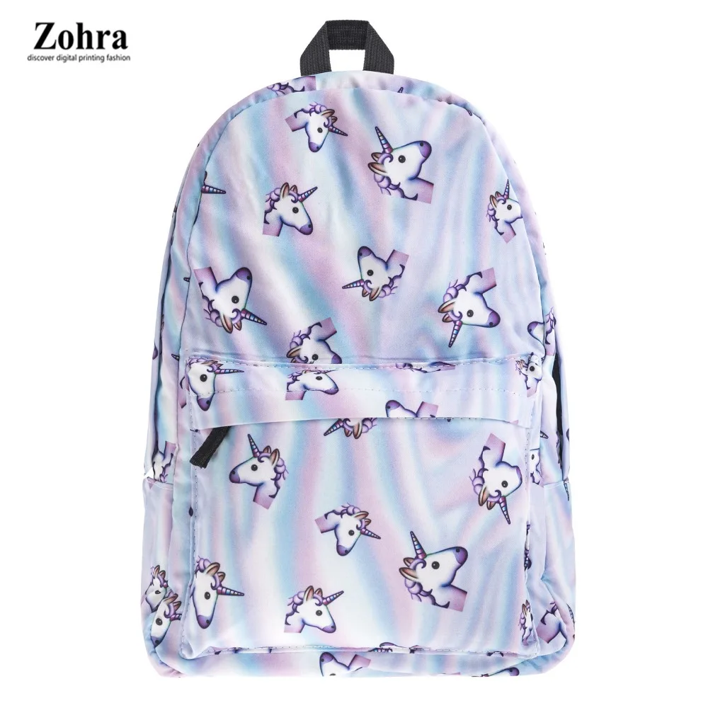 Новинка 2017 модный женский рюкзак с единорогом 3D принтом для путешествий женщин