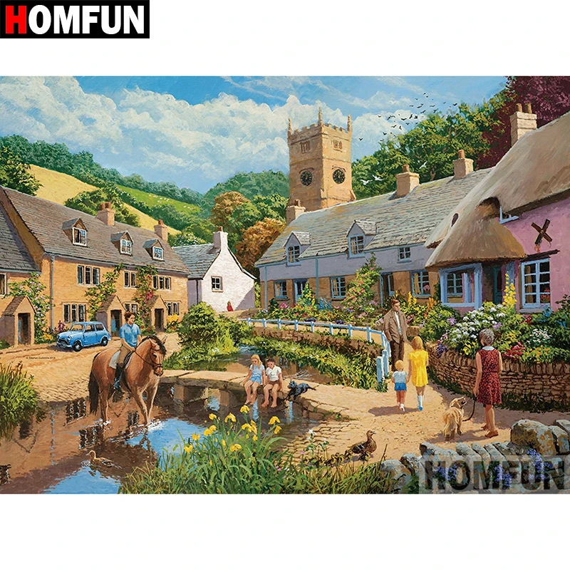 Алмазная 5D картина HOMFUN сделай сам полноразмерная/круглая вышивка деревенский