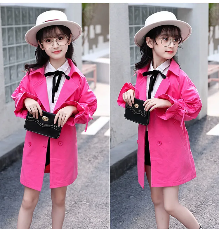 new style girls clothes teens windbreaker children long outfit coat princess trench coats 016
