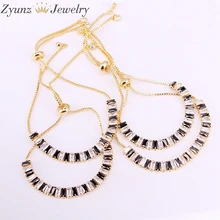 10 шт., модные браслеты с подвесками для женщин Багет CZ простой деликатный отрегулировать прозрачный черный цвет Cz теннис модный браслет-цепочка