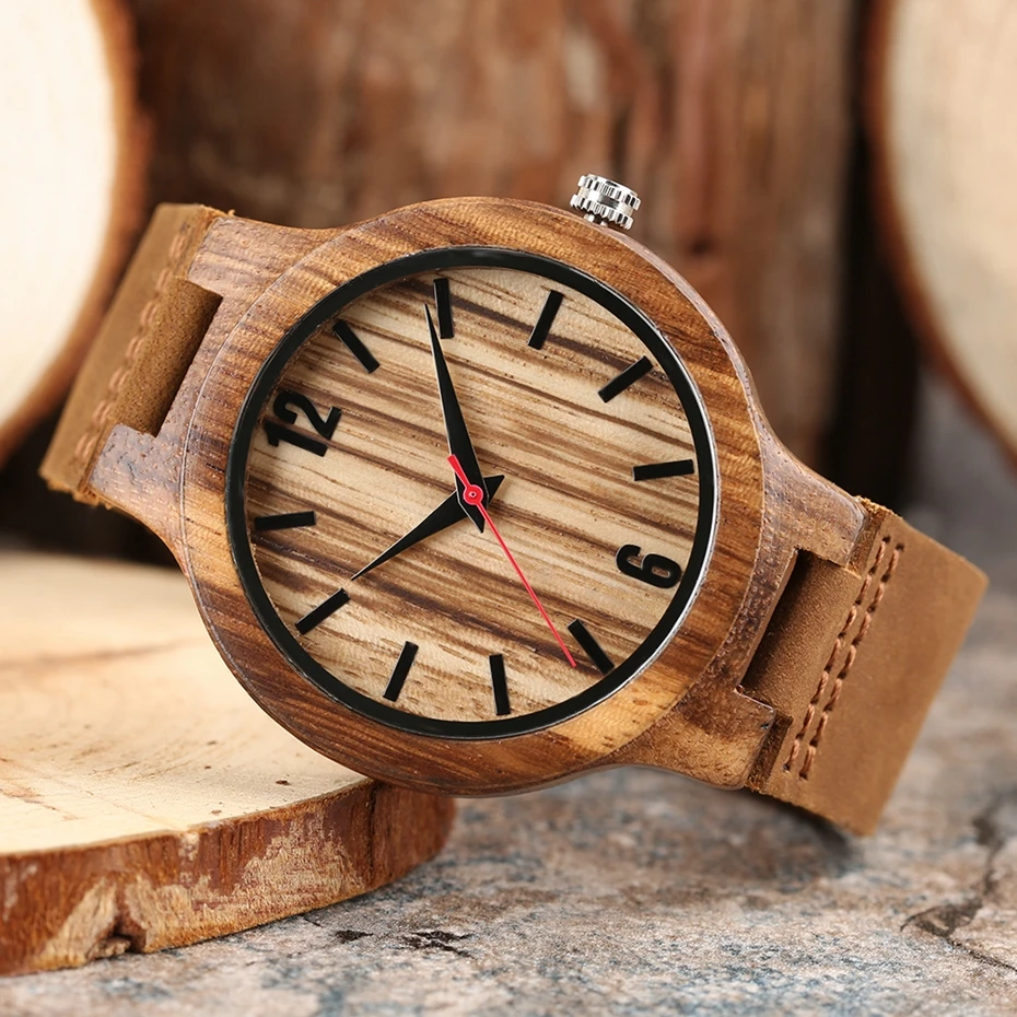 Creative Zebra Wood Watch Modern Men Women Handmade Quartz Natural Wooden Wrist Watch Genuine Leather Hour Clock Christmas Gifts 2017 (9)