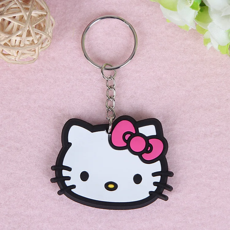 100 unids/lote PVC silicona suave dibujos animados anime Hello Kitty animal Llaveros baratijas llavero Amuletos llaveros