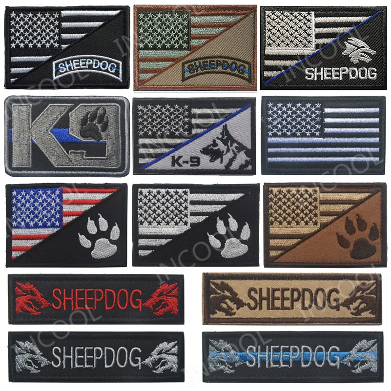 

3D Embroidery Patch US Flag SHEEPDOG US Army Military Morale Patches Tactical Combat Emblem Appliques Fabric Embroidered Badges