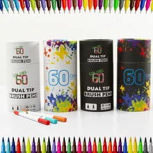 60 двухконцевых кистей, художественные маркеры, тонкий кончик кисти, набор двухцветных ручек
