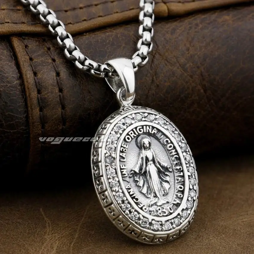 LINSION Дева Мария Иисус крест Фотоэлементы серебряные белые CZ подвески 8A004|cross 925|stone