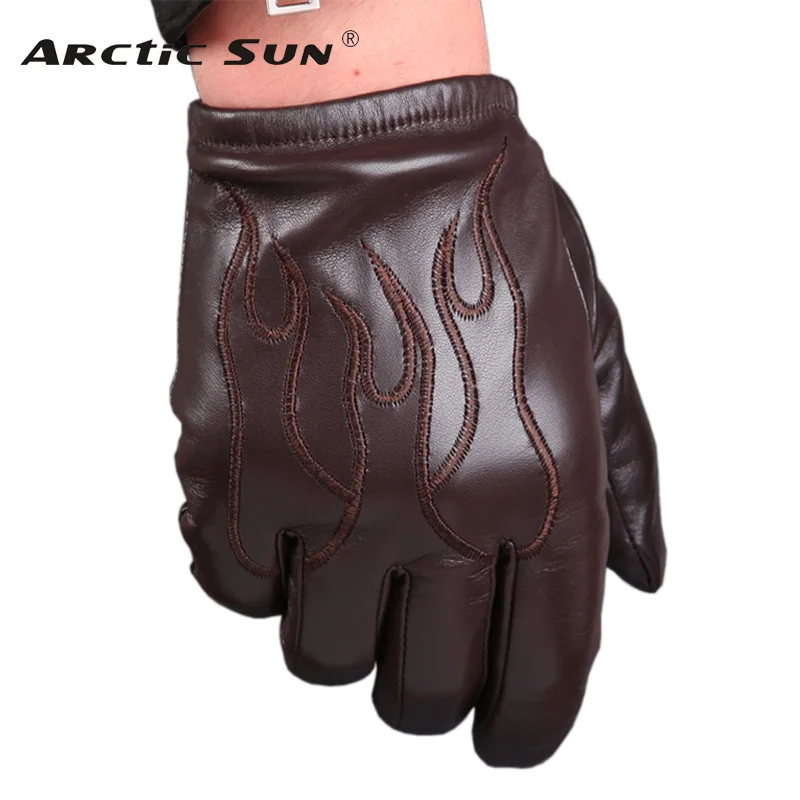 Men's Sheepskin Gloves Male Autumn Winter Plus Velvet Thicken Warm Genuine Leather Touchscreen Gloves Motorcycle M050NC2